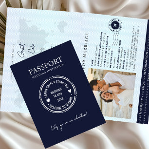 Reisepass Zielort Hochzeit Blaue Einladung