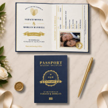 Reisepass Zielort Hochzeit Monogramm Navy Blau