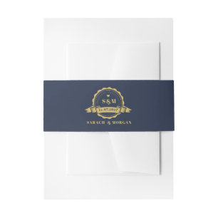 Reisepass Zielort Hochzeit Monogramm Navy Blau Einladungsbanderole