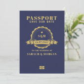 Reisepass Zielort Hochzeit Monogramm  Save The Date (Stehend Vorderseite)