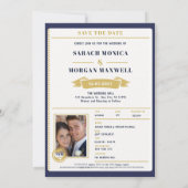 Reisepass Zielort Hochzeit Monogramm  Save The Date (Rückseite)