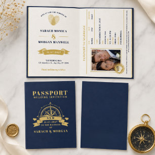 Reisepass Zielort Hochzeit Nautilus Navy Blau Einladung