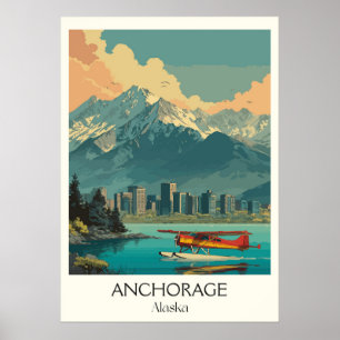Reiseplakat Anchorage Alaska Stadt & Berge Poster