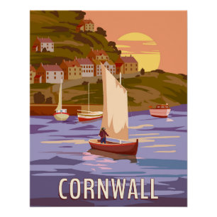 Reiseplakat Cornwall, Vintage England Poster