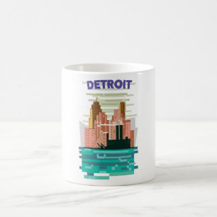 Reiseplakat der Skyline von Detroit City. Kaffeetasse