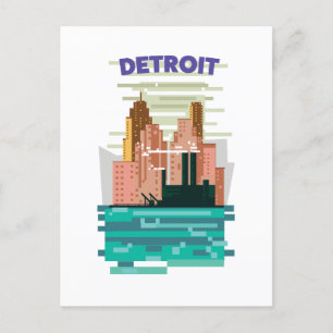 Reiseplakat der Skyline von Detroit City. Postkarte