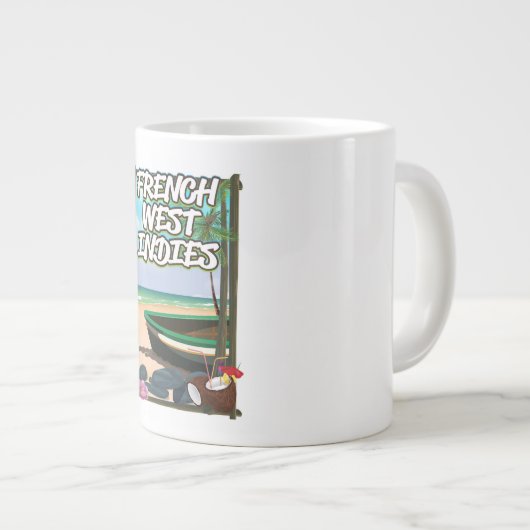 Reiseplakat des französischen Westindischen Strand Jumbo-Tasse (Vorderseite Rechts)