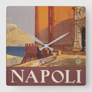 Reiseplakat des Vesuvs und der Bucht von Neapel Quadratische Wanduhr
