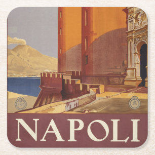 Reiseplakat des Vesuvs und der Bucht von Neapel Rechteckiger Pappuntersetzer