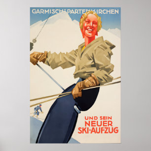 Reiseplakat Deutschland Ski Skifahren Poster