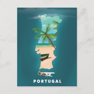 Reiseplakat-Druck Portugal Karte. Postkarte