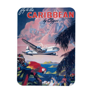 Reiseplakat eines Wasserflugzeugs über der Karibik Magnet