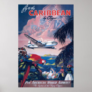 Reiseplakat eines Wasserflugzeugs über der Karibik Poster