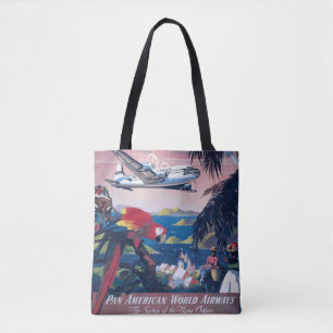 Reiseplakat eines Wasserflugzeugs über der Karibik Tasche