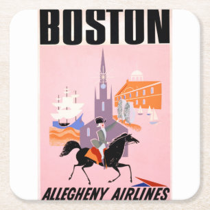 Reiseplakat für Allegheny Airlines nach Boston Rechteckiger Pappuntersetzer