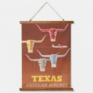 Reiseplakat für American Airlines nach Texas Wandteppich Mit Holzrahmen