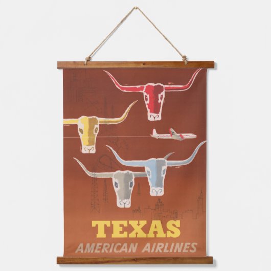 Reiseplakat für American Airlines nach Texas Wandteppich Mit Holzrahmen (Vorderseite)