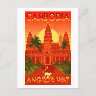 Reiseplakat für Angkor Wat in Kambodscha im Vintag Postkarte