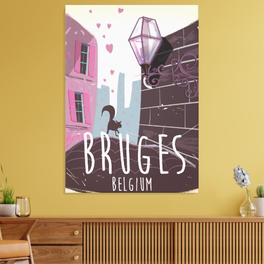 Reiseplakat für belgische Cartoon Brügge Leinwanddruck (Insitu (Wohnzimmer))