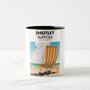 Reiseplakat für den Strand von Shotley Suffolk Zweifarbige Tasse