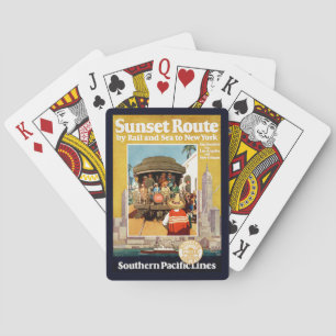Reiseplakat für die Sunset-Route auf dem Schienen- Spielkarten