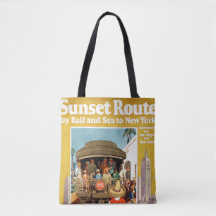 Reiseplakat für die Sunset-Route auf dem Schienen- Tasche