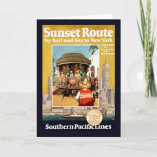 Reiseplakat für die Sunset-Route auf Schiene und S Karte