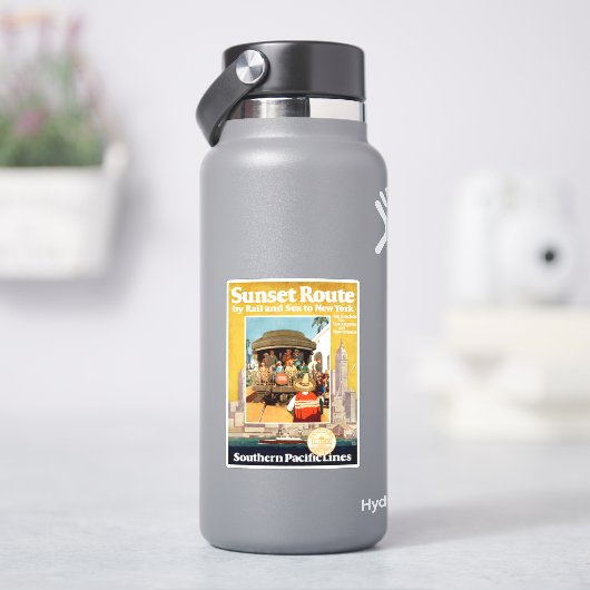 Reiseplakat für die Sunset Route mit Bahn und Schi Aufkleber (HydroFlask)