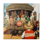 Reiseplakat für die Sunset Route mit Bahn und Schi Fliese (Vorderseite)