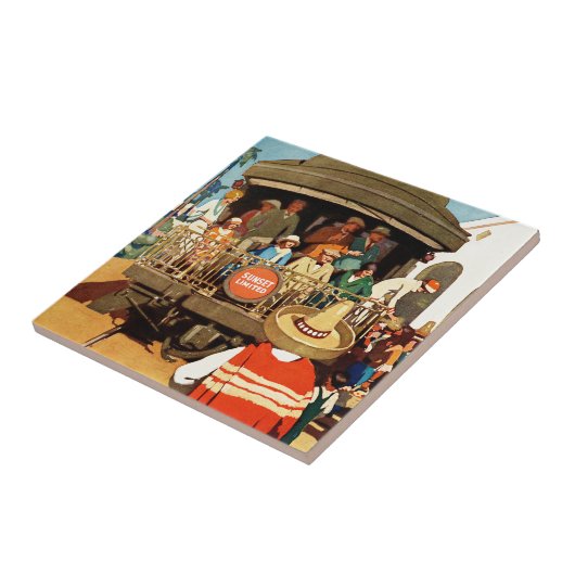 Reiseplakat für die Sunset Route mit Bahn und Schi Fliese (Seite)