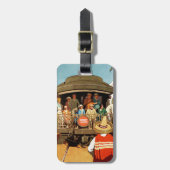 Reiseplakat für die Sunset Route mit Bahn und Schi Gepäckanhänger (Vorderseite vertikal)