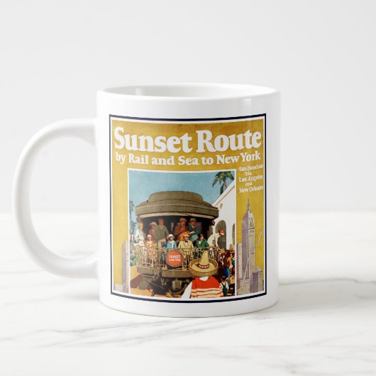 Reiseplakat für die Sunset Route mit Bahn und Schi Jumbo-Tasse (Links)