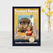 Reiseplakat für die Sunset Route mit Bahn und Schi Karte (Gelbe Blume)
