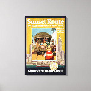 Reiseplakat für die Sunset Route mit Bahn und Schi Leinwanddruck