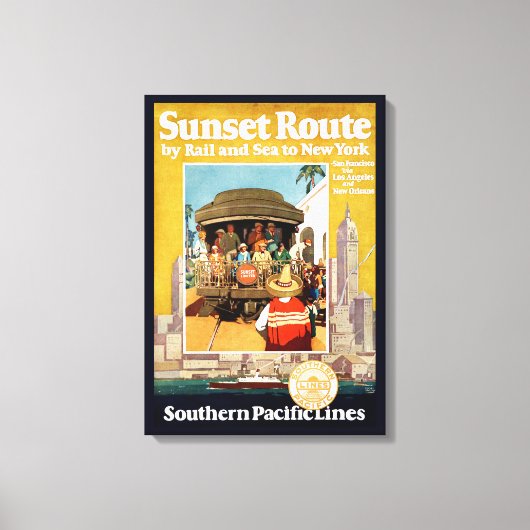 Reiseplakat für die Sunset Route mit Bahn und Schi Leinwanddruck (Vorderseite)