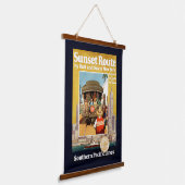 Reiseplakat für die Sunset Route mit Bahn und Schi Wandteppich Mit Holzrahmen (Gewinkelt)