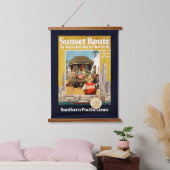 Reiseplakat für die Sunset Route mit Bahn und Schi Wandteppich Mit Holzrahmen (Schlafzimmer)