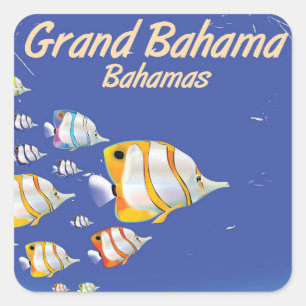 Reiseplakat für Grand Bahama Cartoon Quadratischer Aufkleber