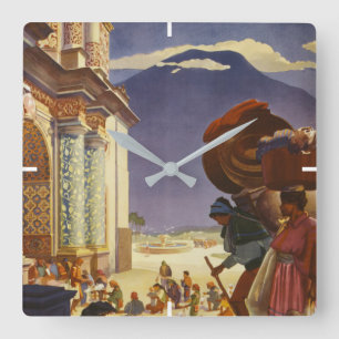 Reiseplakat für Guatemala im Vintage-Stil Quadratische Wanduhr