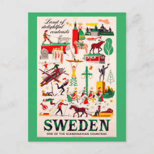 Reiseplakat für Schweden im Vintage-Stil Postkarte