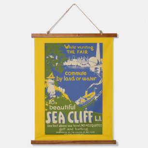 Reiseplakat für Sea Cliff, Long Island 2 Wandteppich Mit Holzrahmen