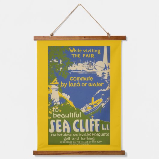 Reiseplakat für Sea Cliff, Long Island 2 Wandteppich Mit Holzrahmen (Vorderseite)