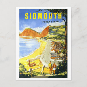 Reiseplakat für Sidmouth in England im Vintage-Sti Postkarte
