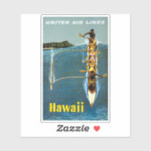 Reiseplakat für United Air Lines nach Hawaii Aufkleber (Blatt)