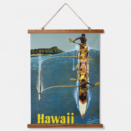 Reiseplakat für United Air Lines nach Hawaii Wandteppich Mit Holzrahmen (Vorderseite)