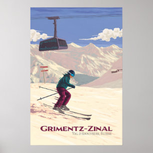 Reiseplakat Grimentz-Zinal Skigebiet Poster