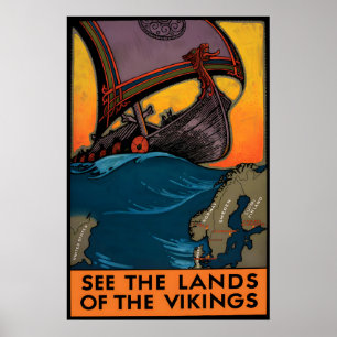 Reiseplakat im Vintage-Stil: Das Land der Wikinger Poster