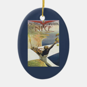 Reiseplakat im Vintage-Stil, Flugzeug über Nizza F Keramikornament