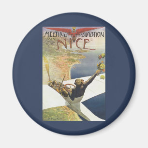 Reiseplakat im Vintage-Stil, Flugzeug über Nizza F Magnet