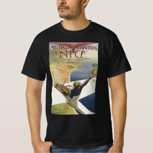 Reiseplakat im Vintage-Stil, Flugzeug über Nizza F T-Shirt
